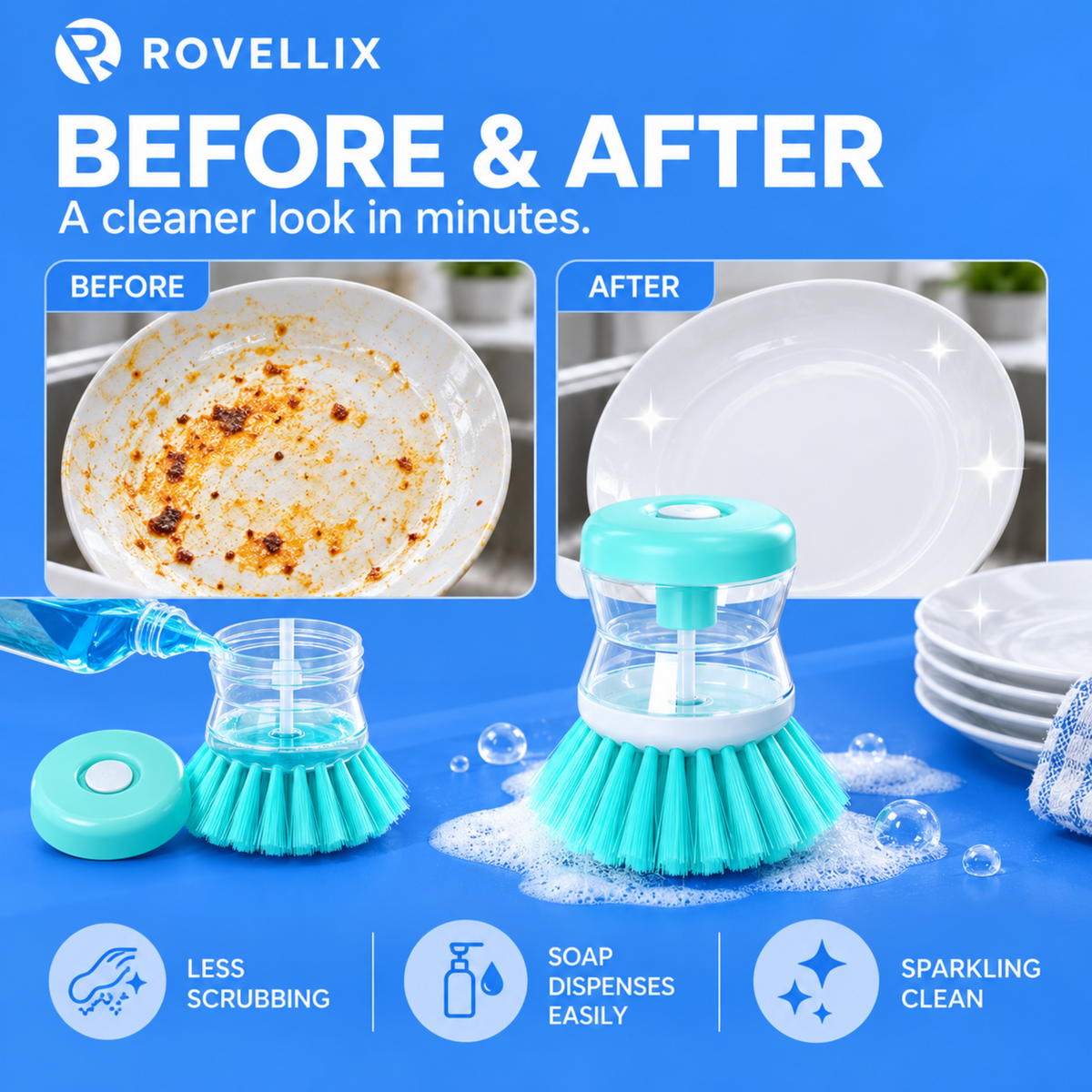 Rovellix Astronaut Dish Brush with Soap Dispenser